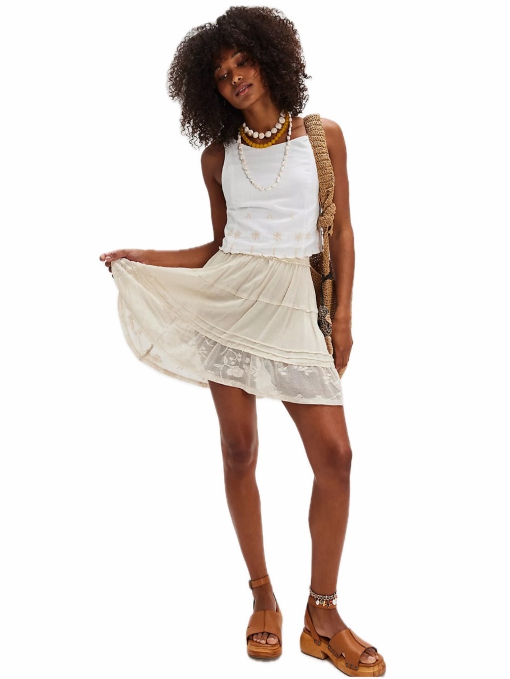 FREE PEOPLE WOMEN L KAYLA SOLID EMBROIDERED TOP BACKLESS TIE  IN IVORY COMBO